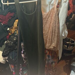 Sleeveless Olive Green Velvet Maxi Dress
